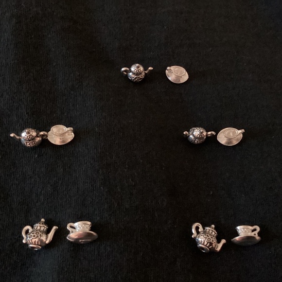 Miniature tea pot and cup saucer silver colored - Picture 1 of 6